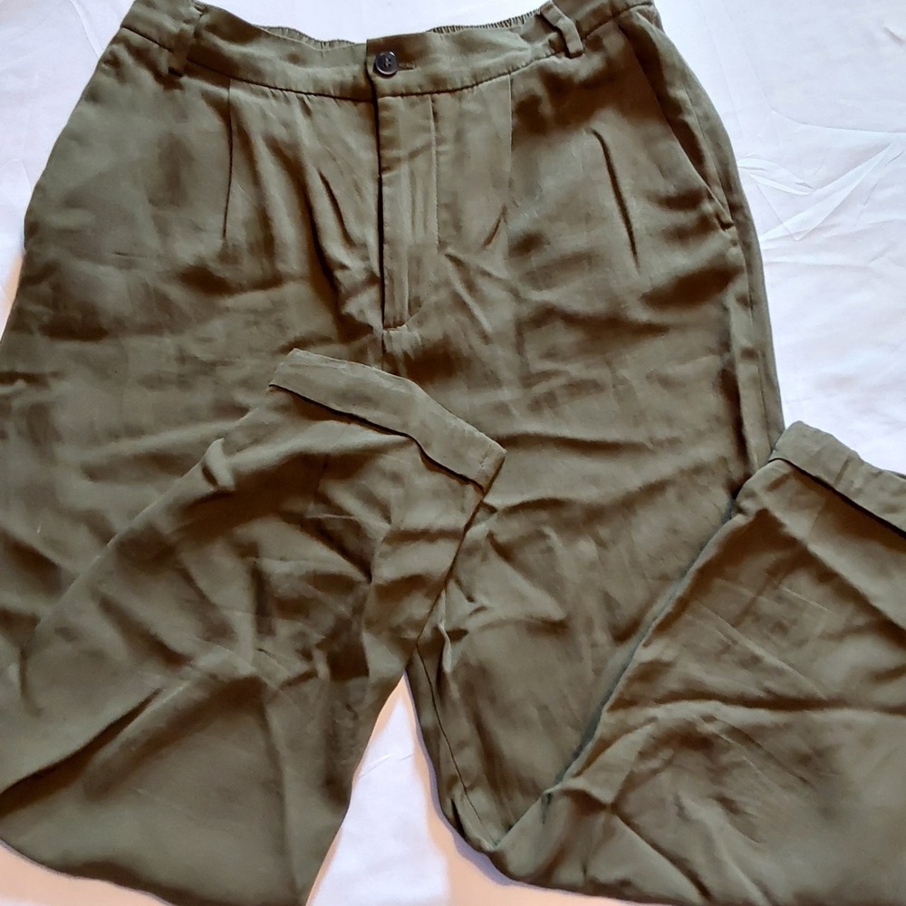 Zara Womens Olive Green Capri Stretch Hi-Rise Cuff Trousers Size 5‎  22" Inseam